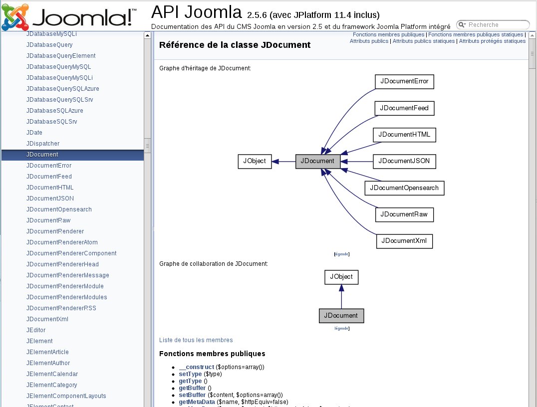 Capture de la documentation en ligne des API Joomla au format PHPdoc via Doxygen